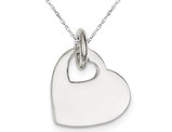 Heart with Cut Out Charm Pendant Necklace in Sterling Silver with Chain
